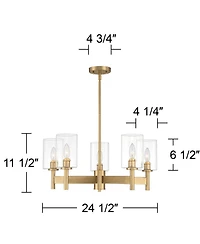 Possini Euro Design Lantico Gold Pendant Chandelier 24 1/2" Wide Modern Clear Glass 5-Light Fixture for Dining Room House Foyer Kitchen Island Be