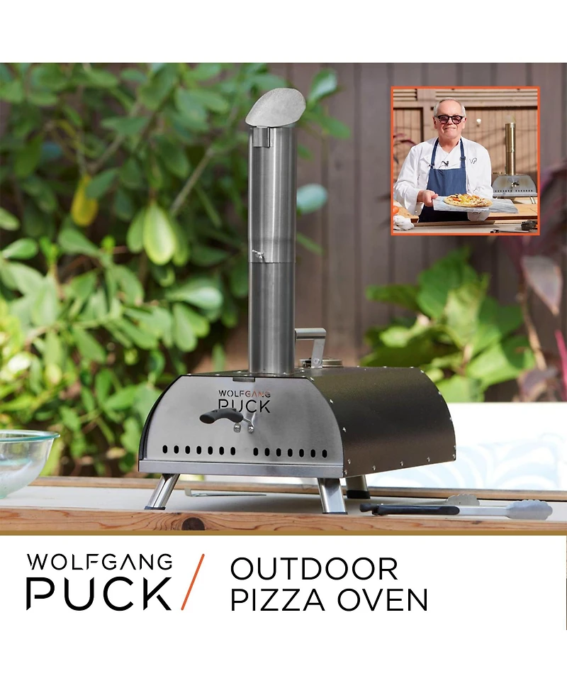 Wolfgang Puck Outdoor Pizza Oven, Durable Stainless Steel, Portable Pizza Oven, Compact Storage, Pellet Pizza Oven