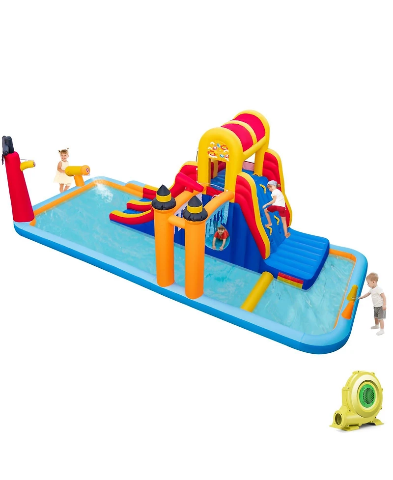 Skonyon 6-In-1 Inflatable Water Slide with Dual Slides Climbing Wall and Cave Crawling Game with 950W Blower