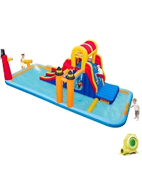 Skonyon 6-In-1 Inflatable Water Slide with Dual Slides Climbing Wall and Cave Crawling Game with 950W Blower