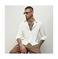 Men's Ivory White Self-Design Wave Shirt