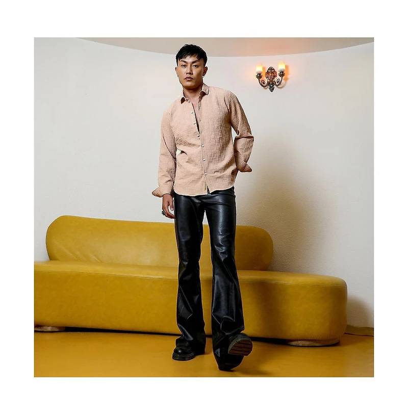 Men's Beige Self-Design Intertwine Shirt