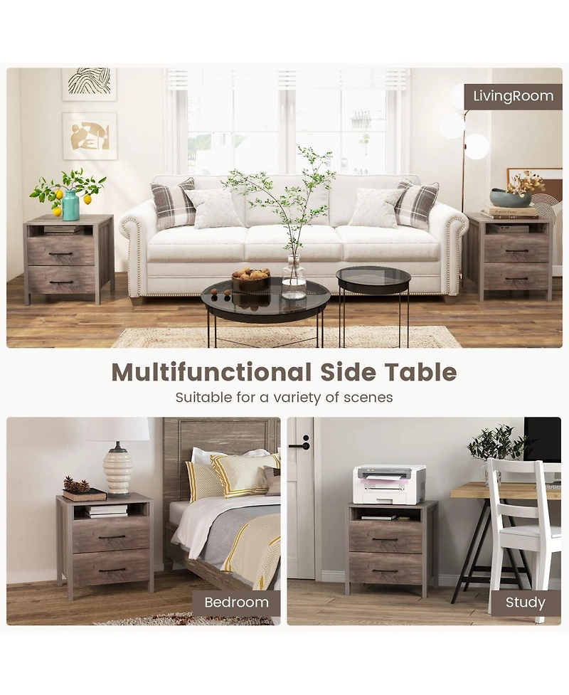 Sugift Nightstand with 2 Drawers Farmhouse Bed Side Table with Open Storage Shelf