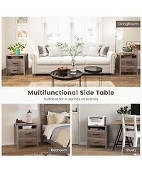 Sugift Nightstand with 2 Drawers Farmhouse Bed Side Table with Open Storage Shelf