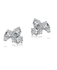 Sterling Silver Cubic Zirconia Triple Cluster Stud Earrings