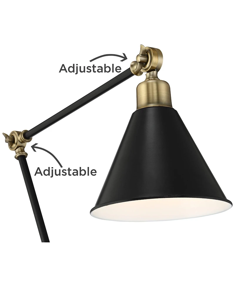 360 Lighting Wray Mid Century Modern Pharmacy Floor Lamp 61" Tall Flat Black Warm Brass Adjustable Swivel Head for Living Room Reading Bedroom Ho