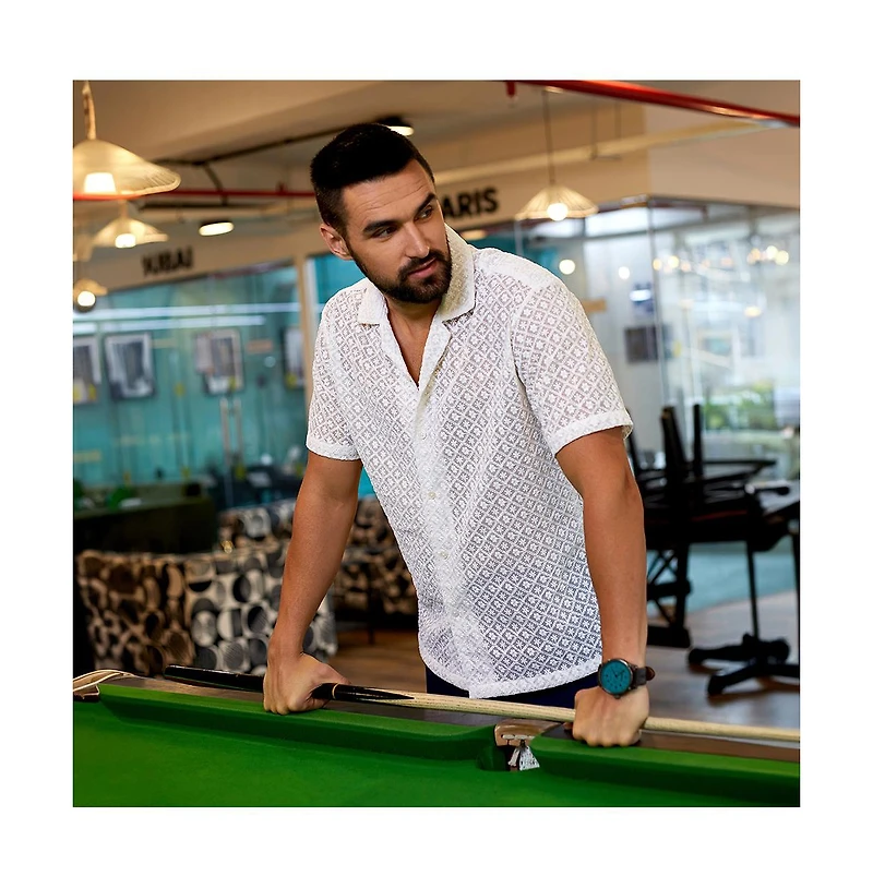 Men's Chalk White Floral Embroidered Shirt