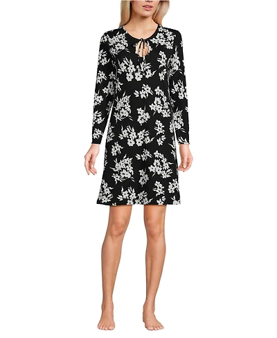 Lands' End Women's Cotton Interlock Long Sleeve Above the Knee Nightgown