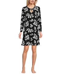 Lands' End Women's Cotton Interlock Long Sleeve Above the Knee Nightgown