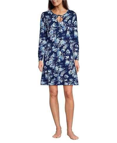 Lands' End Women's Cotton Interlock Long Sleeve Above the Knee Nightgown