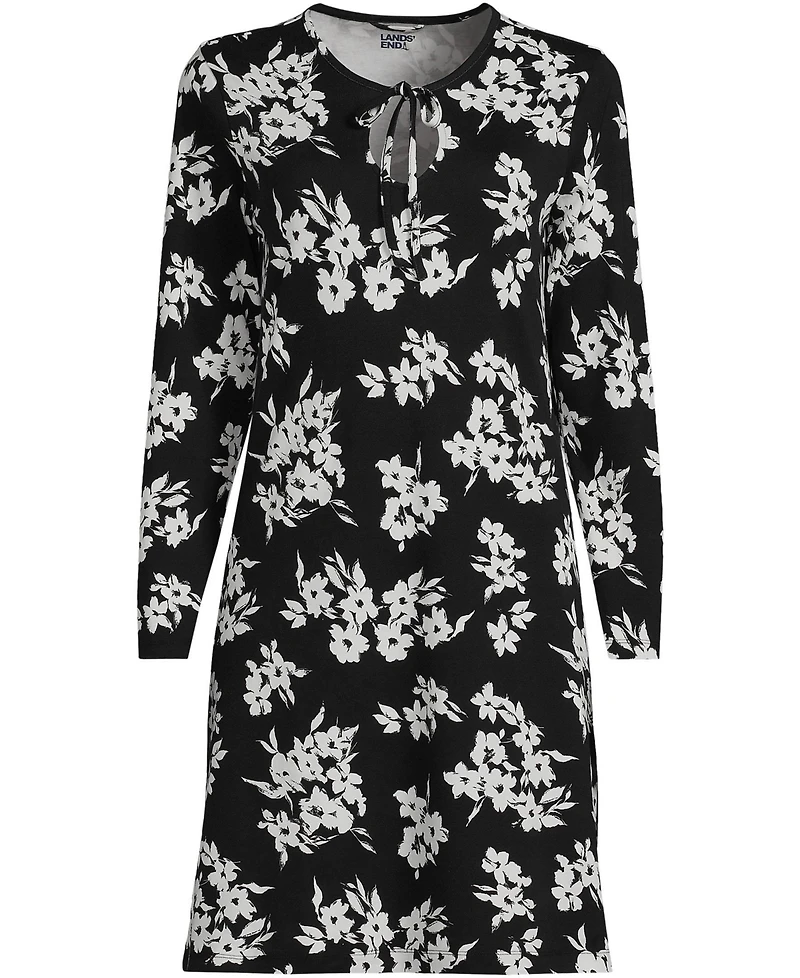 Lands' End Women's Cotton Interlock Long Sleeve Above the Knee Nightgown