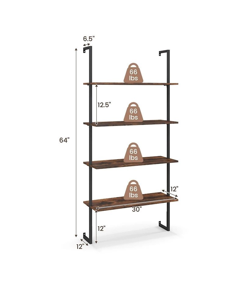 Sugift 4-Tier Industrial Ladder Bookshelf with Metal Frame