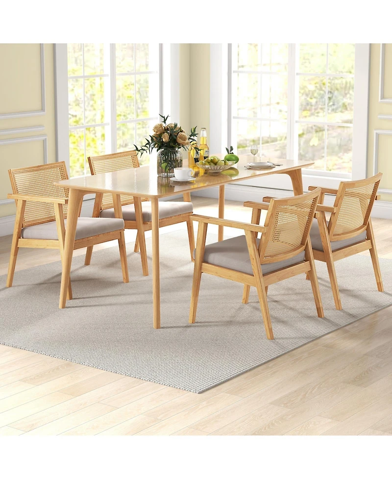 Mid Century Modern Accent Chairs Set of 2 with Breathable Rattan Back