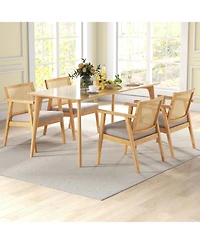 Mid Century Modern Accent Chairs Set of 2 with Breathable Rattan Back