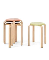 Sugift Set of 4 Bentwood Stackable Stools Dining Stools with Round Tops