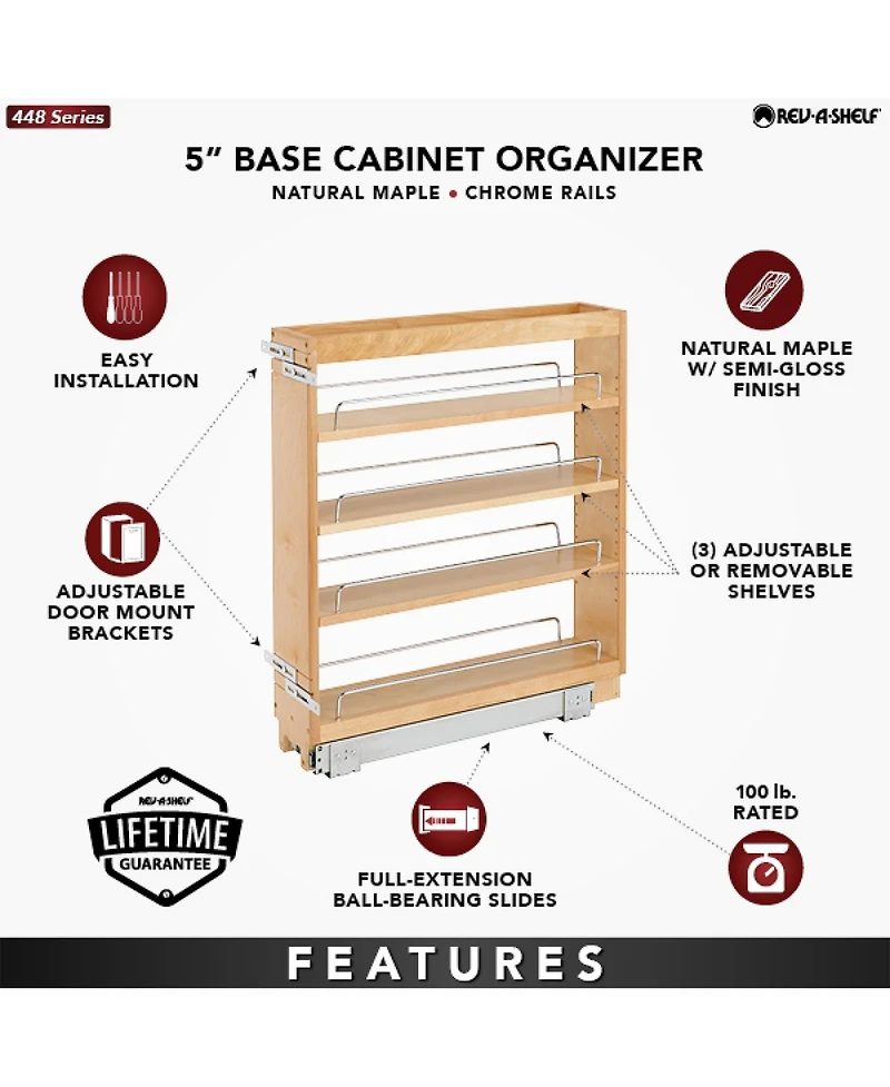 Rev-a-Shelf 5" Pull Out Kitchen Cabinet Organizer Pantry Spice Rack, 448-bc-5C