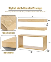 Sorbus 2 Floating Shelves with Invisible Brackets & 1 Rectangular Box (Maple)