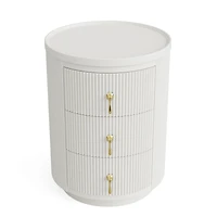 Tribesigns Nightstand with 3 Drawers, No Assembly Bedside Table Night Stand, Modern Round End Side Table with Storage and Gold Handles, White