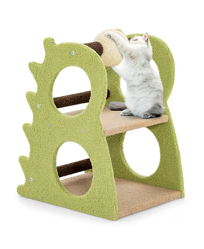 2-Tier Modern Cat Tree for Indoor Cats with Rotatable Sisal Scratching Ball