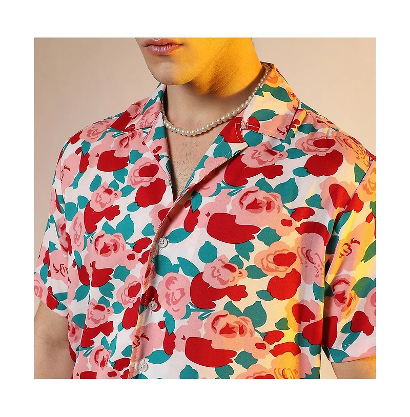 Men's Scarlet Red Rose Foliage Shirt