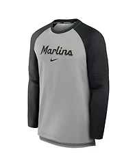 Nike Men's Heather Gray/Black Miami Marlins Authentic Collection Game Time Raglan Performance Long Sleeve T-Shirt