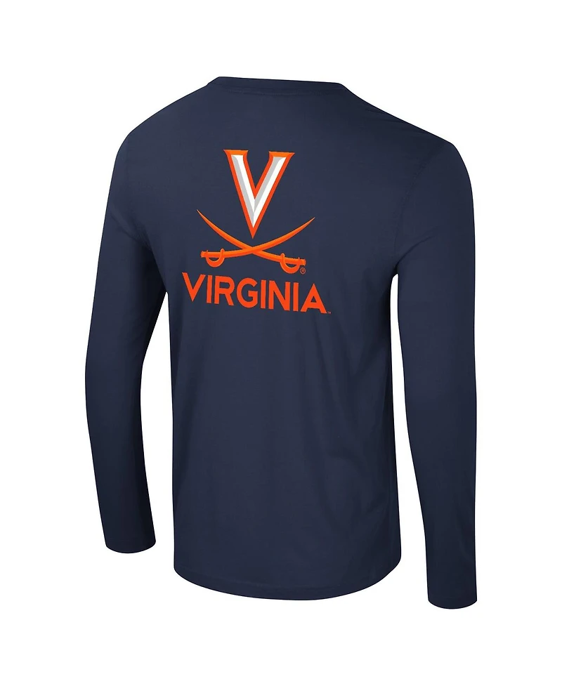 Colosseum Men's Navy Virginia Cavaliers Logo Lockup 3-Hit Active Blend Long Sleeve T-Shirt
