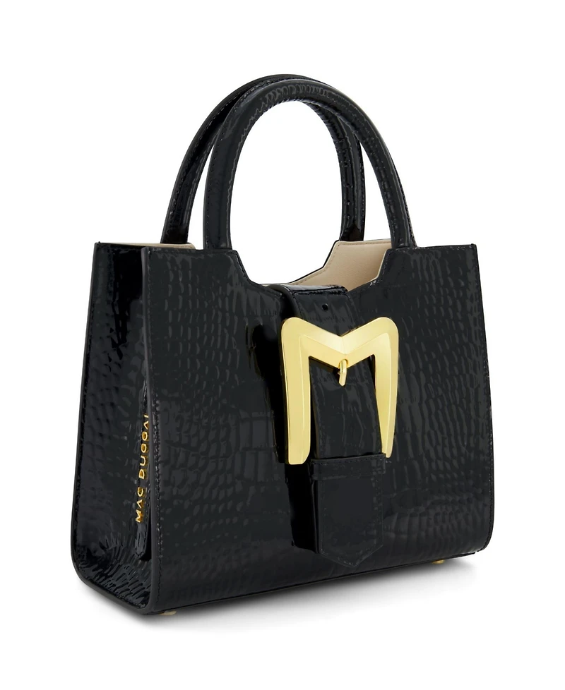 Crocodile Embossed Leather Gold Buckle Tote Bag