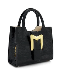 Crocodile Embossed Leather Gold Buckle Tote Bag