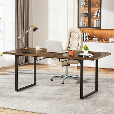 Tribesigns Extendable Computer Desk, 63-78.8 Rectangular Writing Desk Workstation with Metal Legs, Modern Wood Home Office Desk Executive Table for St