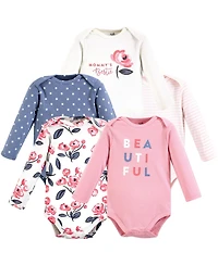 Touched by Nature Baby Girls Soft Organic Cotton Long-Sleeve One-Piece Essentials