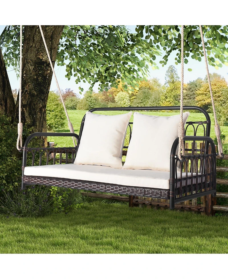 Sugift 880LBS Wicker Hanging Porch Swing with Cushions