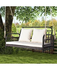 Sugift 880LBS Wicker Hanging Porch Swing with Cushions