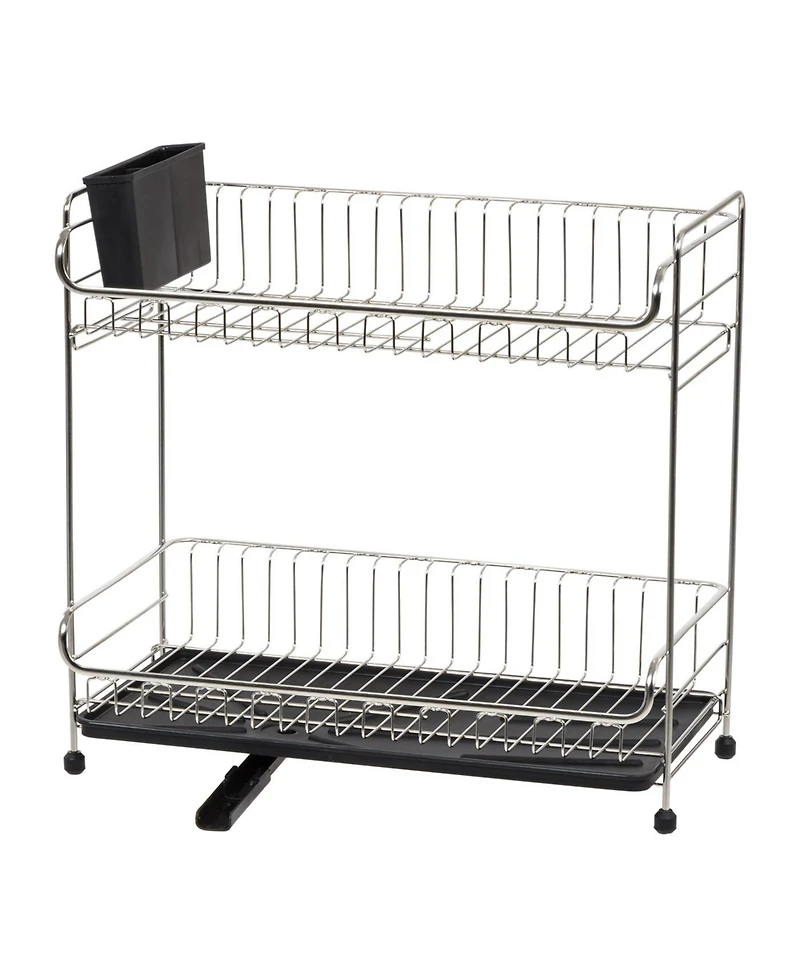 Iris Usa 2-tier Slim-sized Dish Rack with Drain Spout, Black