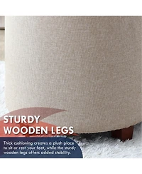 Lawrence Round Linen Storage Ottoman with Table Top Lid