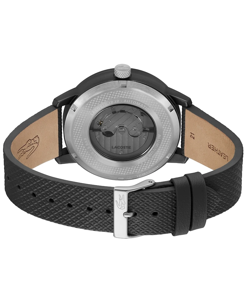 Lacoste Men's L.12.12 Automatique Black Leather Strap Watch 44mm