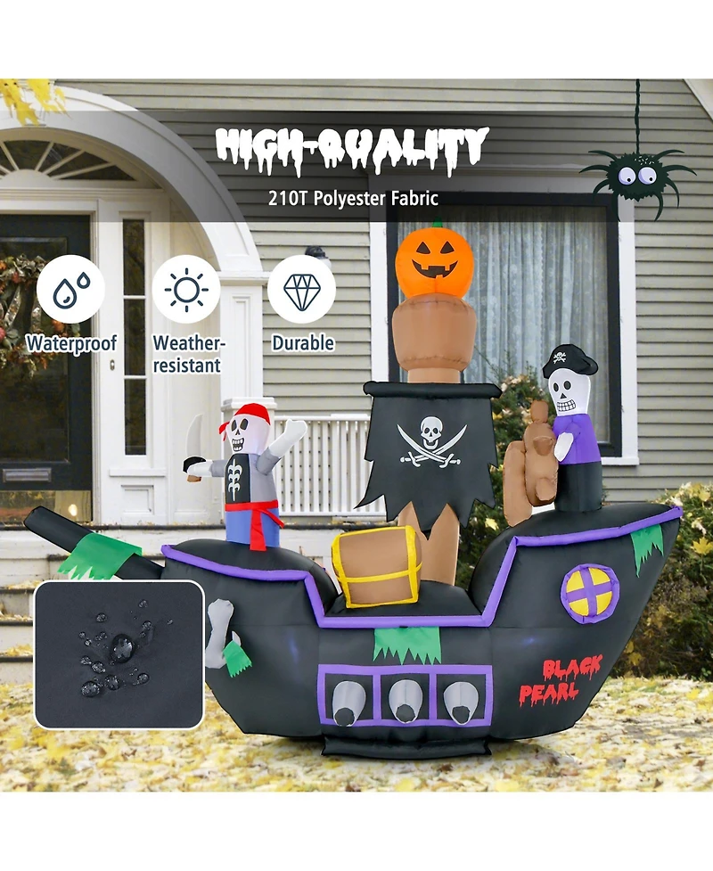 Skonyon 7 Feet Long Halloween Inflatable Pirate Ship with Led Lights Blower