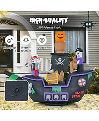 Skonyon 7 Feet Long Halloween Inflatable Pirate Ship with Led Lights Blower