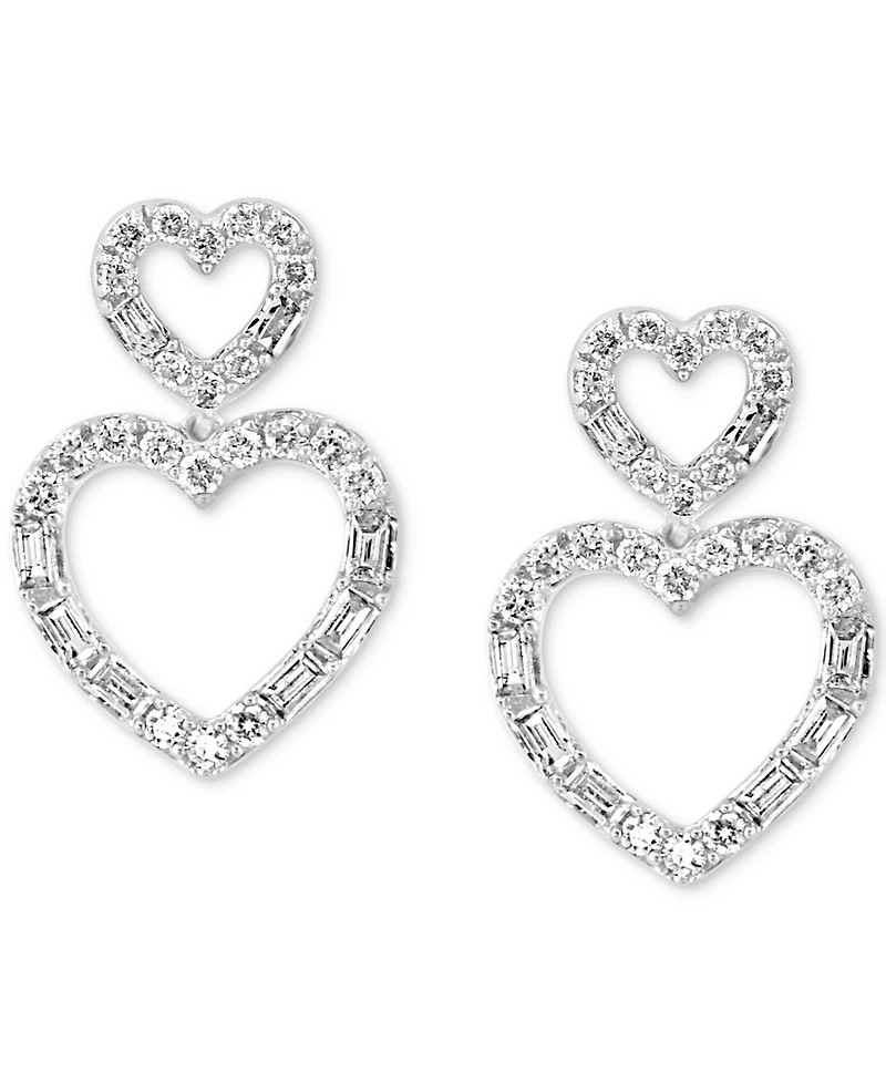 Effy Diamond Round & Baguette Open Heart Drop Earrings (3/8 ct. t.w.) in 14k White Gold
