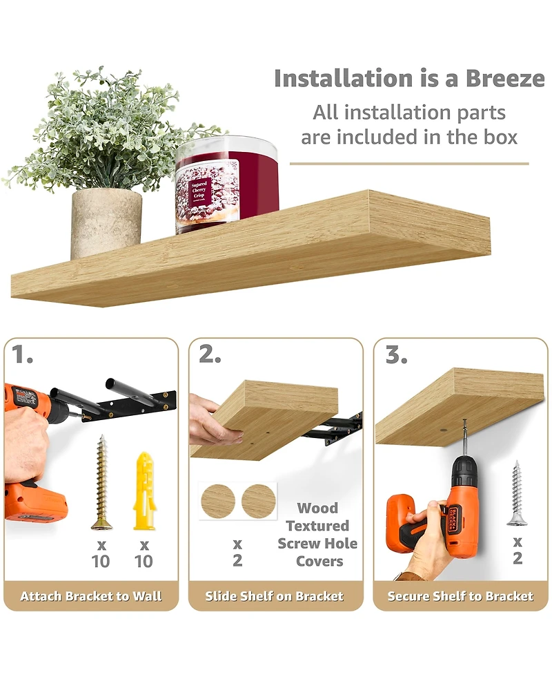 Sorbus 24 x 9 Inch 4 Pack Wall Mounted Floating Wood Shelves - for Bedroom, Kitchen, Living Room, Bathroom (Maple)