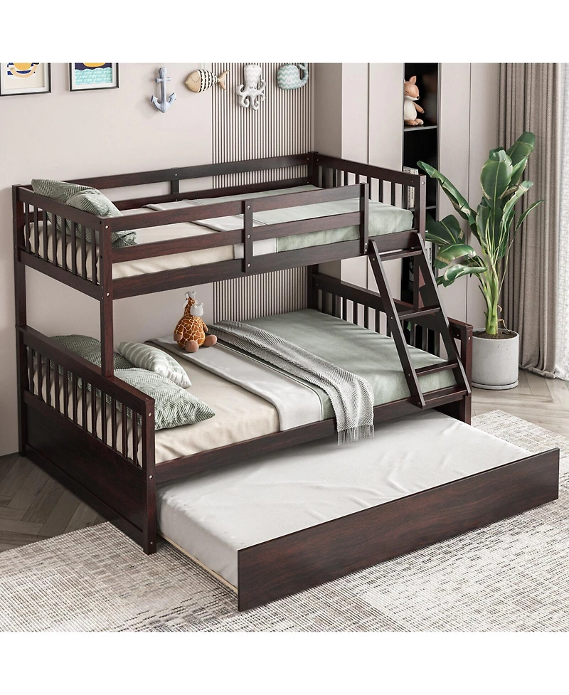 Sugift Twin Over Full Convertible Bunk Bed with Trundle