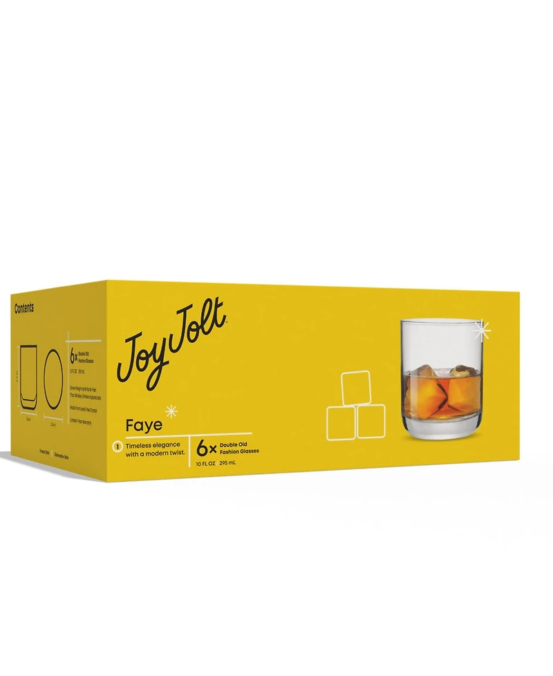 JoyJolt Faye Double Old Fashioned Whiskey Glasses, Set of 6