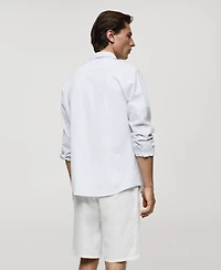 Mango Men's Striped Seersucker Cotton Shirt