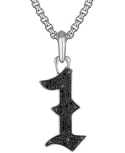 Bulova Marc Anthony Men's Black Diamond Number 1 Pendant Necklace (1/4 ct. t.w.) in Silver-Tone Stainless Steel, 24" + 2" extender, BVP1066-wsaa