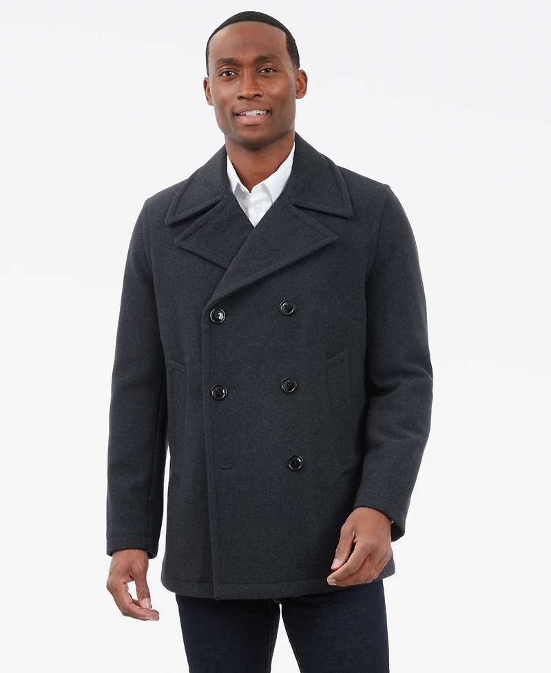 London Fog Men Double-Breasted Wool Blend Peacoat