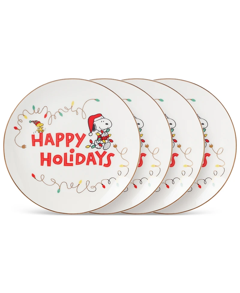 Lenox Snoopy & Woodstock Holiday Accent Plates, Set of 4