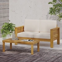 Streamdale Acacia Wood Outdoor Loveseat And Coffee Table Set With Cushions
