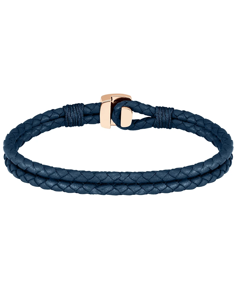 Hugo Boss Men's Seal Ionic Plated Carnation Gold Steel Blue Leather Bracelet