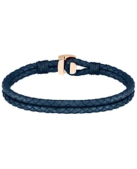 Hugo Boss Men's Seal Ionic Plated Carnation Gold Steel Blue Leather Bracelet