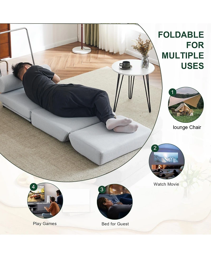 Streamdale Furniture Foldable Sofa Bed with Pillow, Portable, Breathable Linen