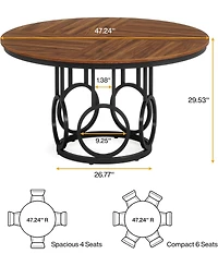 Tribesigns Round Dining Table for 4-6 People, 47-Inch Circle Kitchen Table Large Dining Room Table with Sturdy Metal Base, Wood Dinner Table for Dinin